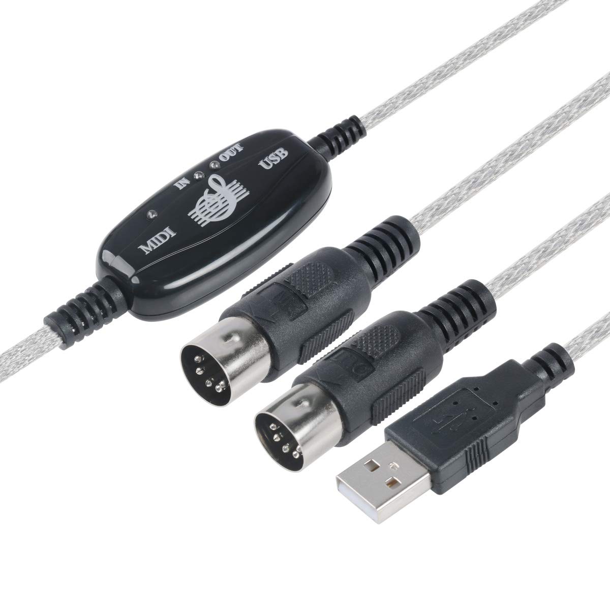 Cable Midi USB. Convertidor de cable USB a MIDI 2 en 1 PC a sintetizador Interfaz de teclado de estudio de música, cable adaptador de enchufe de cable