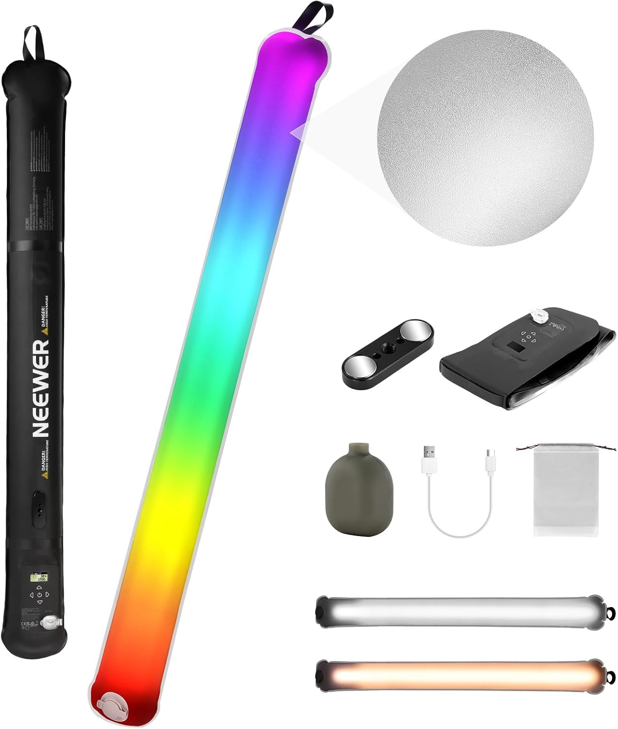 Barra de Luz RGB de Mano 35,5"/90cm, Iluminación TPU Inflable Portátil 5000mAh Tipo C 45W Entrada/30W Salida, 3000Lux 17 Efectos 2700-6500K CRI95 para Fotografía de Estudio