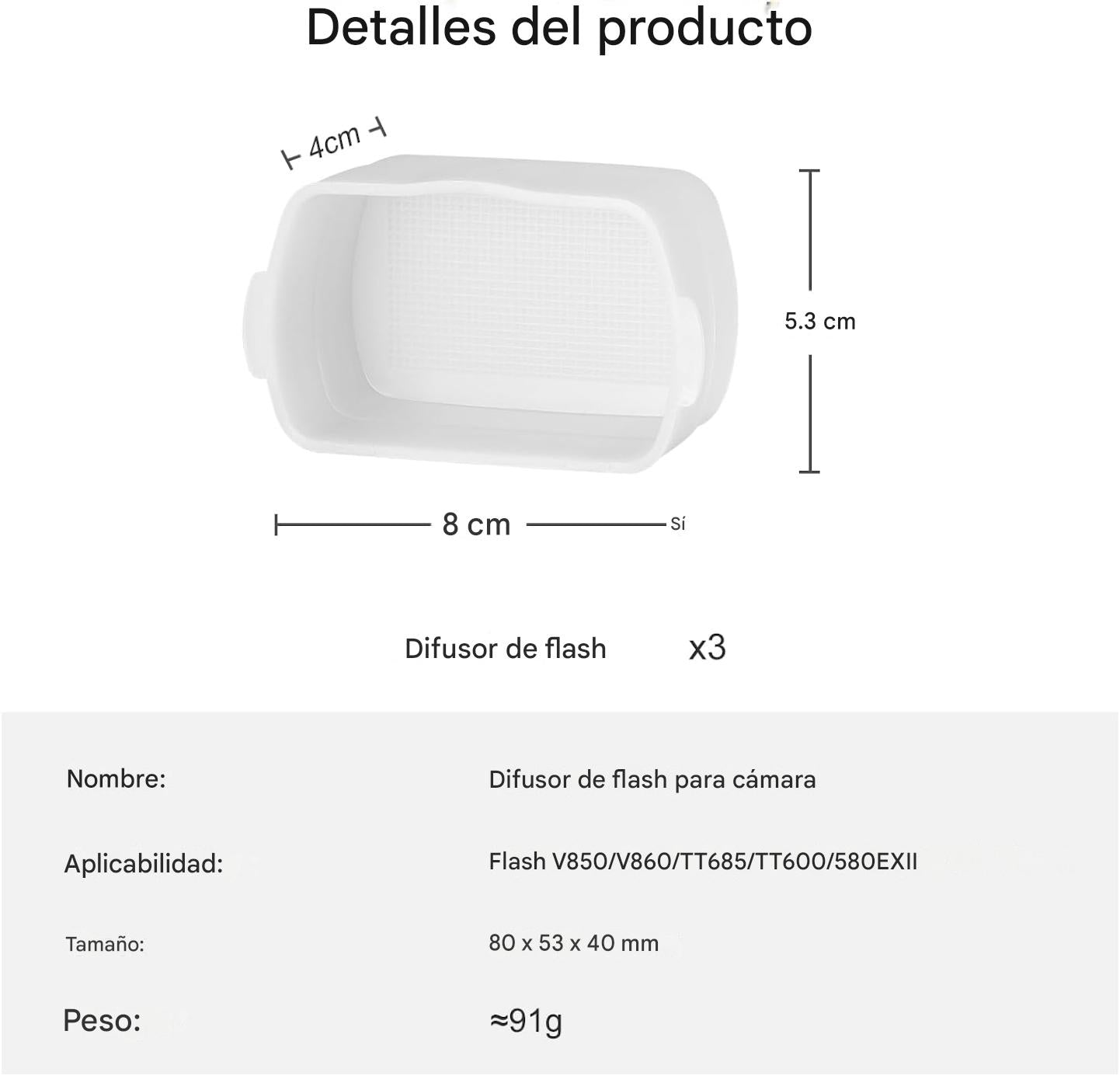Difusor de flash, 3.15 x 2.09 pulgadas, kit de difusor de luz de rebote blanco compatible con Godox V860III V850II TT685II TT600 para Canon, Nikon, Sony, Olympus, Fuji Hot-Shoe Mount