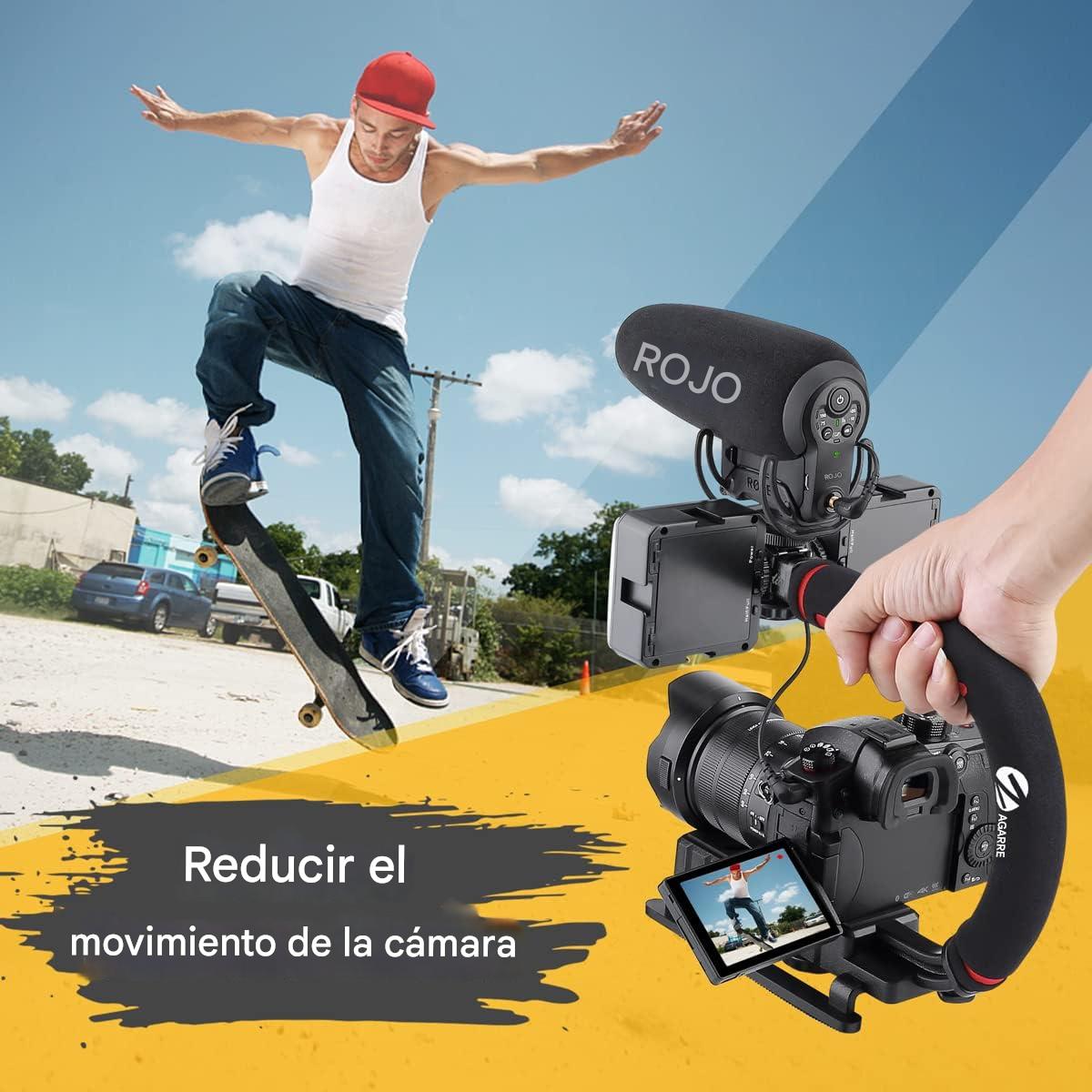 Estabilizador de Video con Empuñadura Estabilizadora Manual con Soporte de Zapata Fría para Todas las Cámaras y Videocámaras DSLR