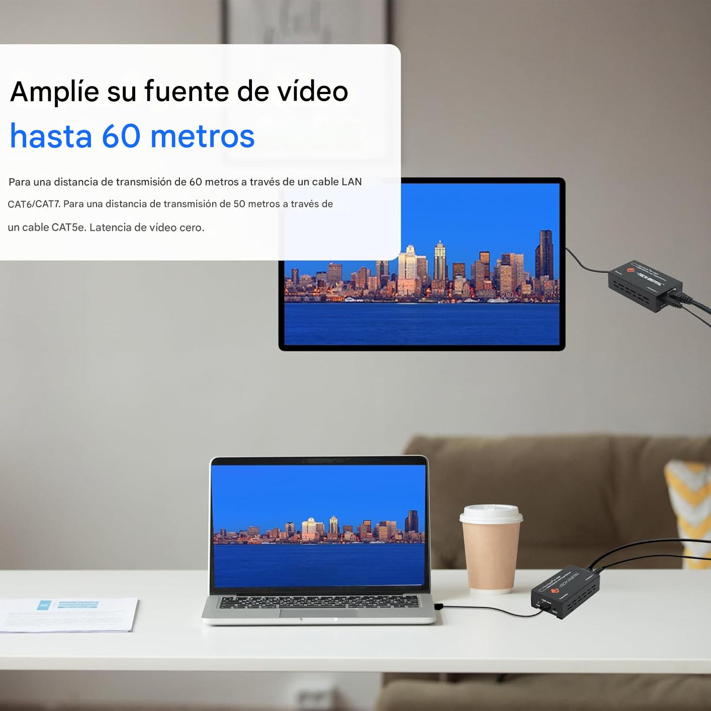 J-Tech Digital Extensor HDMI sobre cat5e/6 1080P a 200 pies