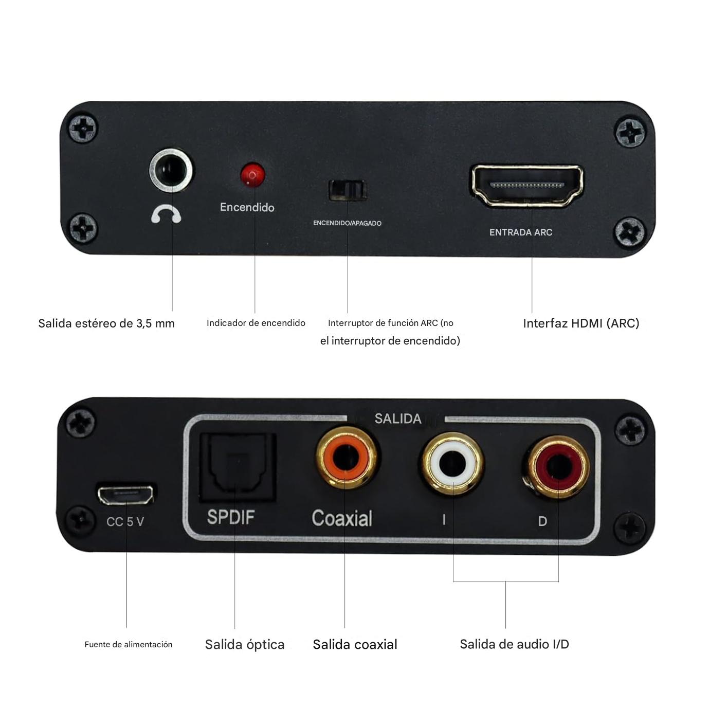 Convertidor de extractor de audio HDMI ARC, convertidor DAC de 192 KHz
