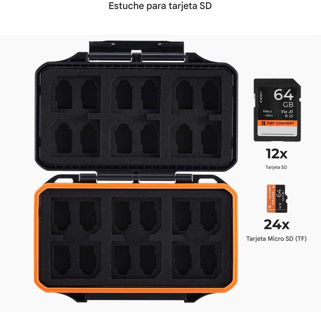 K&F CONCEPT Funda para tarjeta de memoria SD Micro SD con 36 ranuras, resistente al agua, caja de almacenamiento antigolpes para 24 tarjetas Micro SD SDXC SDHC TF y 12 tarjetas SD SDXC SDHC