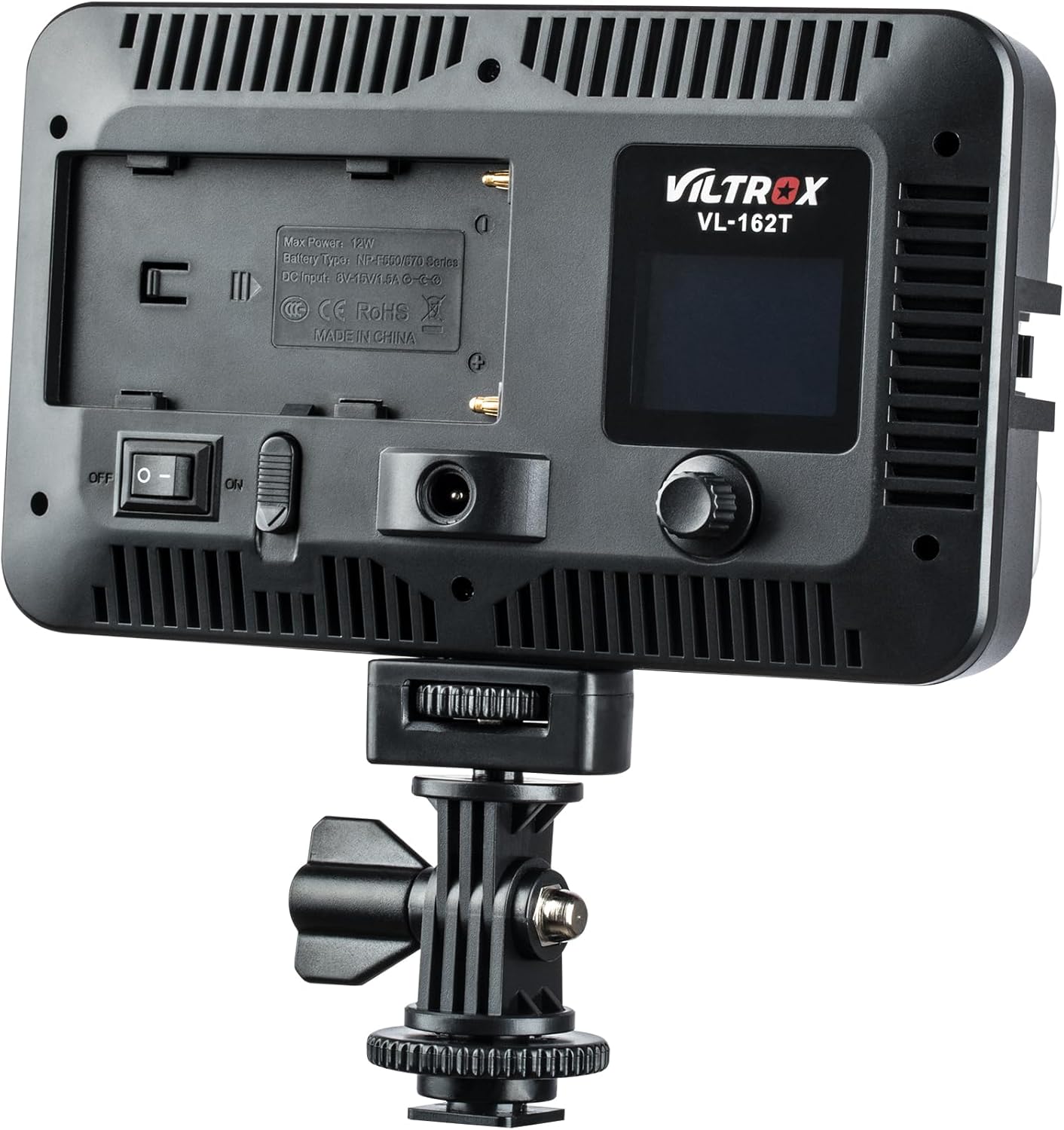VILTROX VL-162T CRI95+ Luz de video LED, panel de luz de foto portátil regulable para cámara DSLR videocámara con batería, cargador, alto brillo, 3300K-5600K bicolor, filtro blanco y pantalla LCD