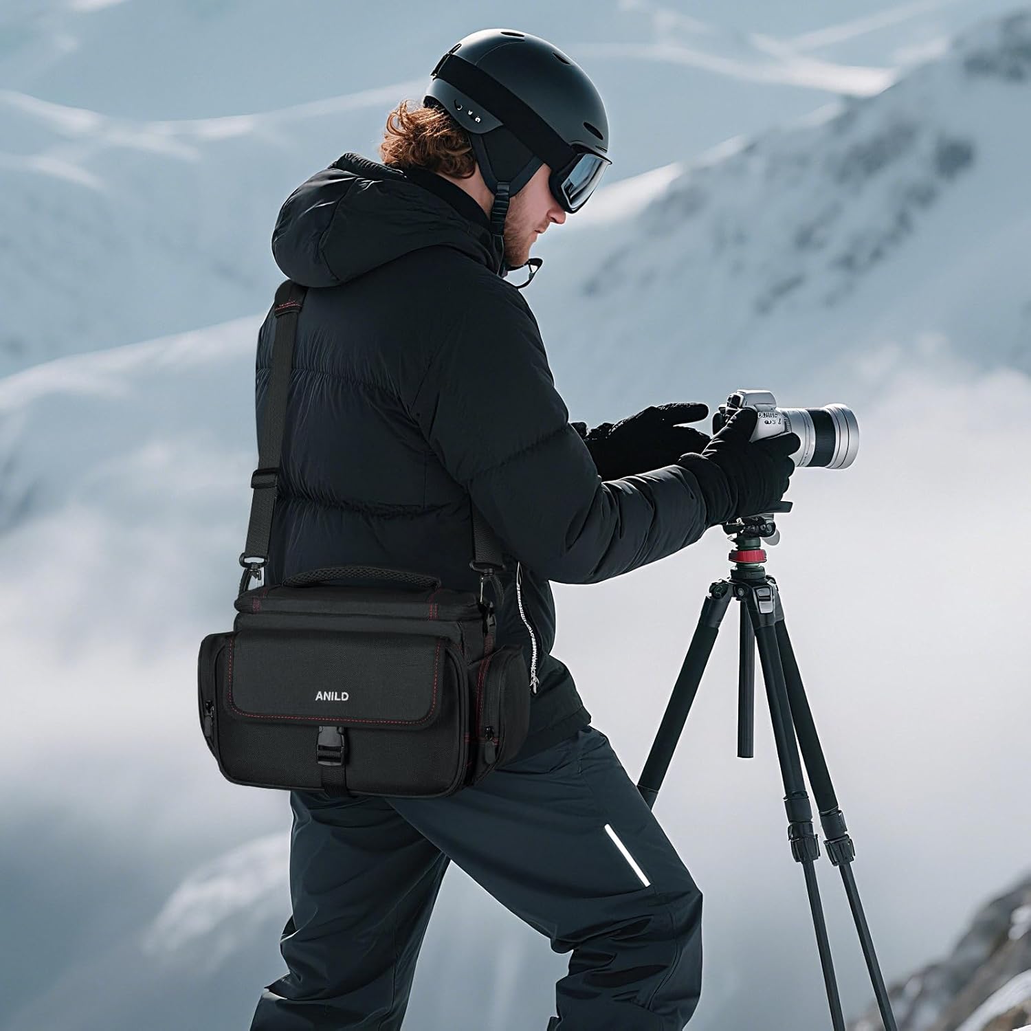 ANILD DSLR - Bolsa cruzada para cámara fotográfica, resistente al agua, bolsa de mensajero para cámara fotográfica de viaje
