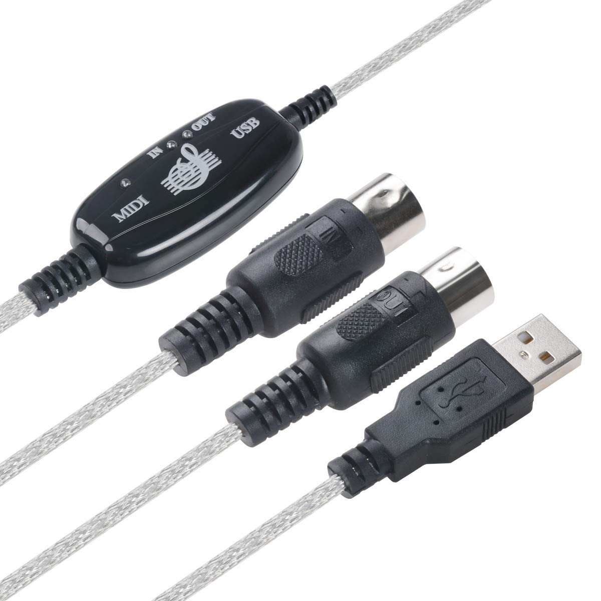 Cable Midi USB. Convertidor de cable USB a MIDI 2 en 1 PC a sintetizador Interfaz de teclado de estudio de música, cable adaptador de enchufe de cable
