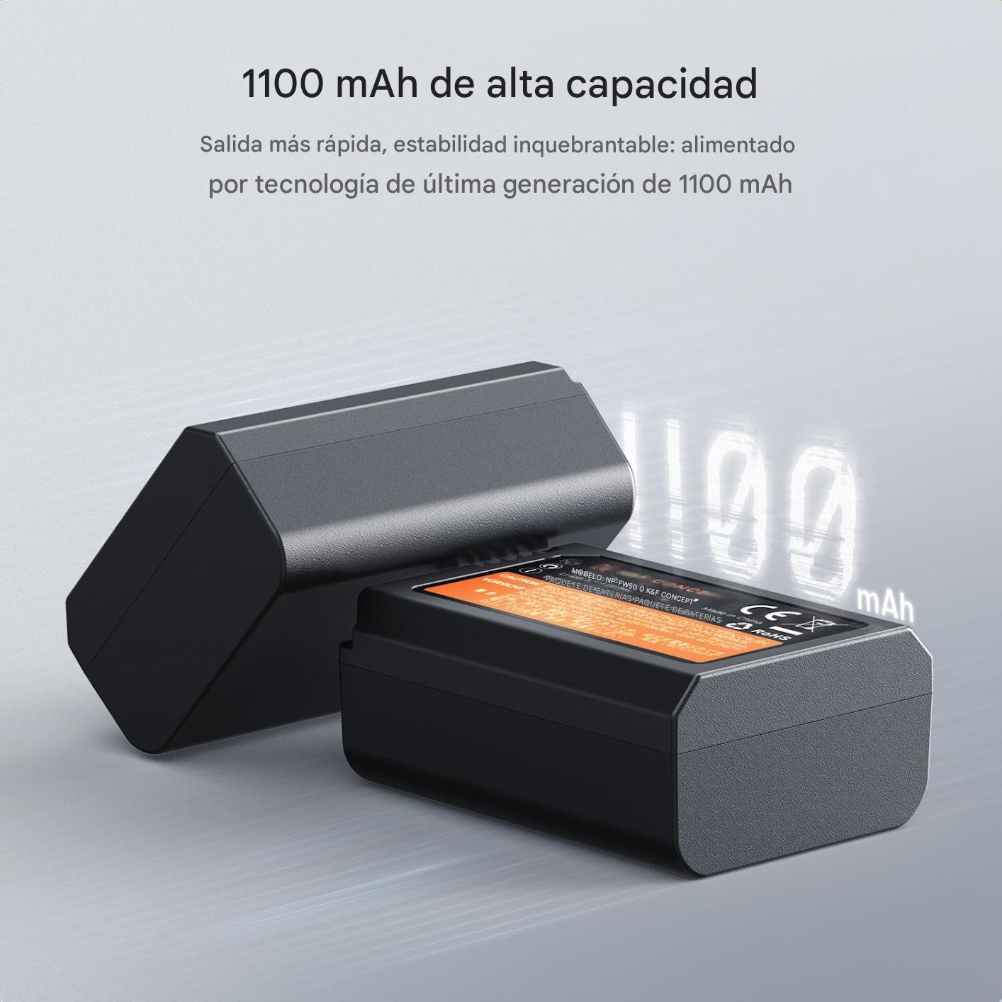 Batería NP-FW50 y cargador de doble ranura para cámaras Sony ZV-E10 A6500 A6400 A6300 A6000 A7II A7RII A7SII A7S A7R A7R2 NEX-3 NEX-5