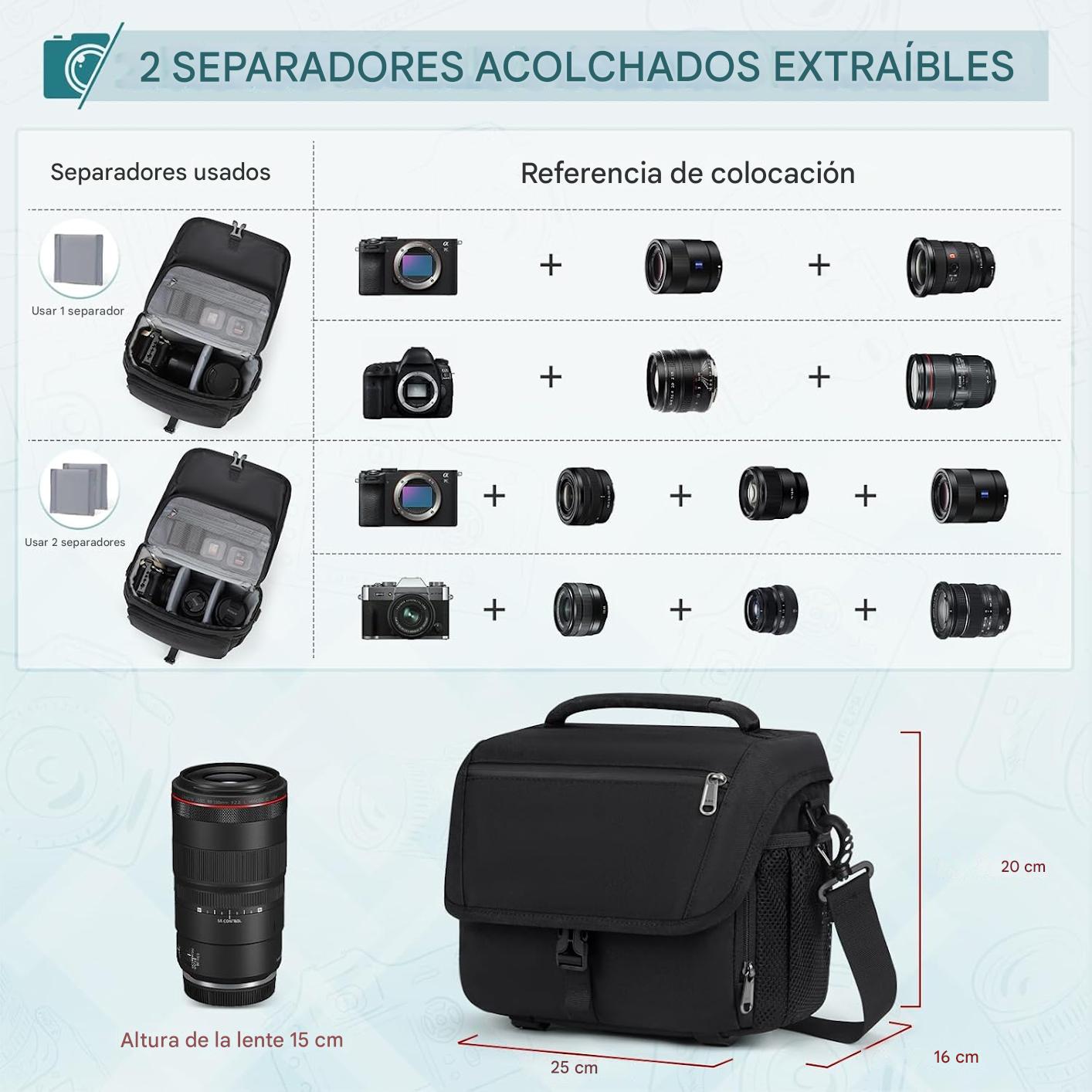 RAINSMORE Bolsa para cámara DSLR/SLR/SLR/sin espejo con soporte para trípode, bolsa cruzada para cámara impermeable para fotógrafos con cubierta de lluvia para Canon/Nikon/Sony/Fuji, color negro