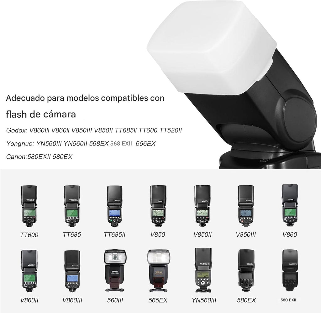 Difusor de flash, 3.15 x 2.09 pulgadas, kit de difusor de luz de rebote blanco compatible con Godox V860III V850II TT685II TT600 para Canon, Nikon, Sony, Olympus, Fuji Hot-Shoe Mount