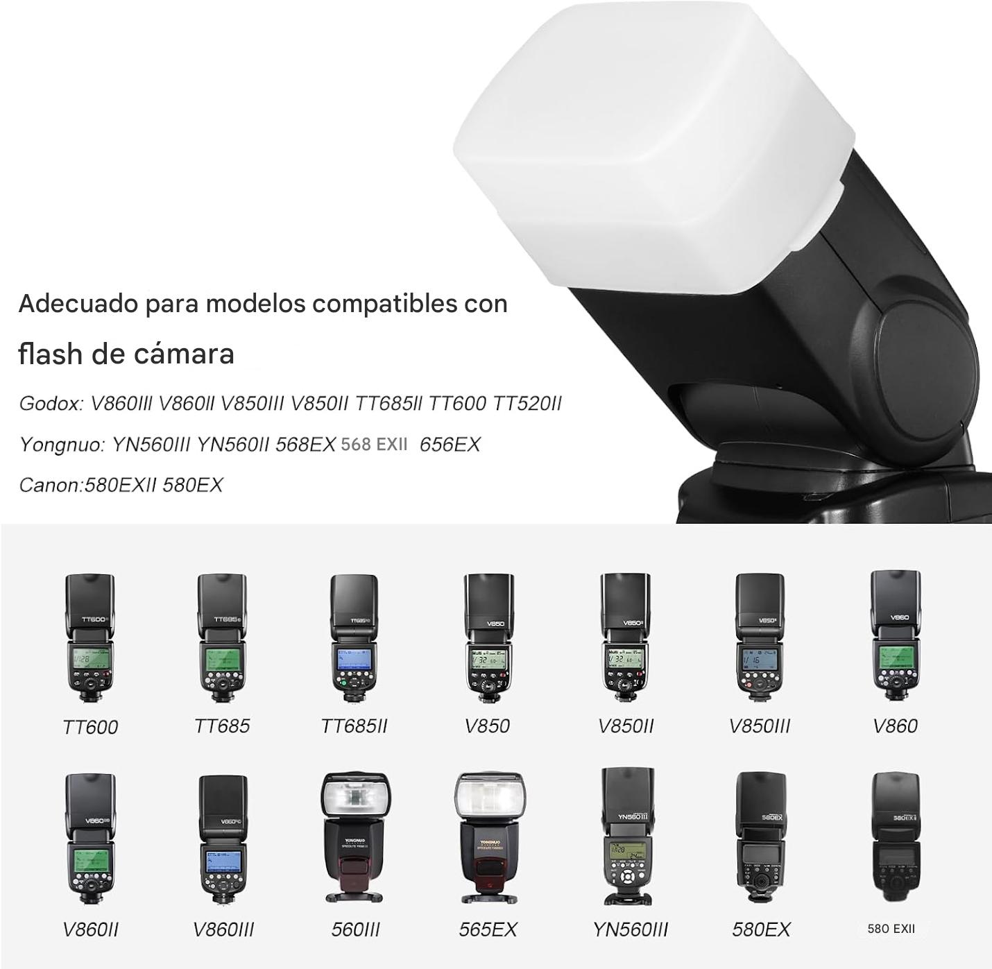 Difusor de flash, 3.15 x 2.09 pulgadas, kit de difusor de luz de rebote blanco compatible con Godox V860III V850II TT685II TT600 para Canon, Nikon, Sony, Olympus, Fuji Hot-Shoe Mount