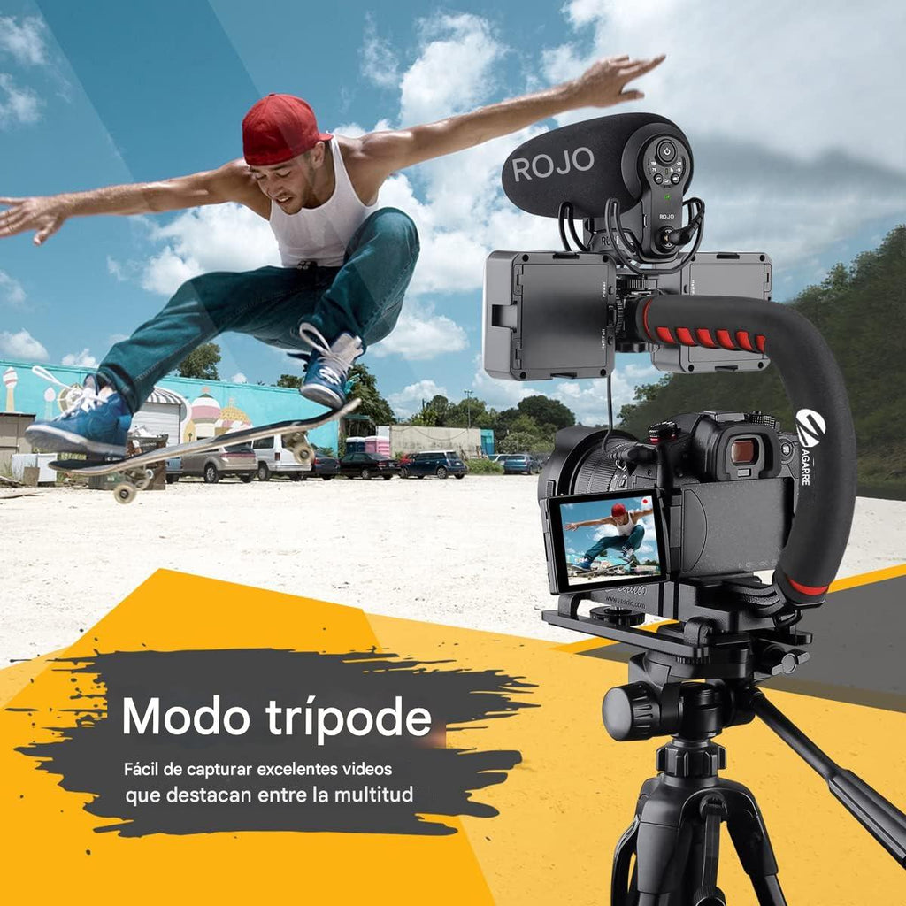 Estabilizador de Video con Empuñadura Estabilizadora Manual con Soporte de Zapata Fría para Todas las Cámaras y Videocámaras DSLR