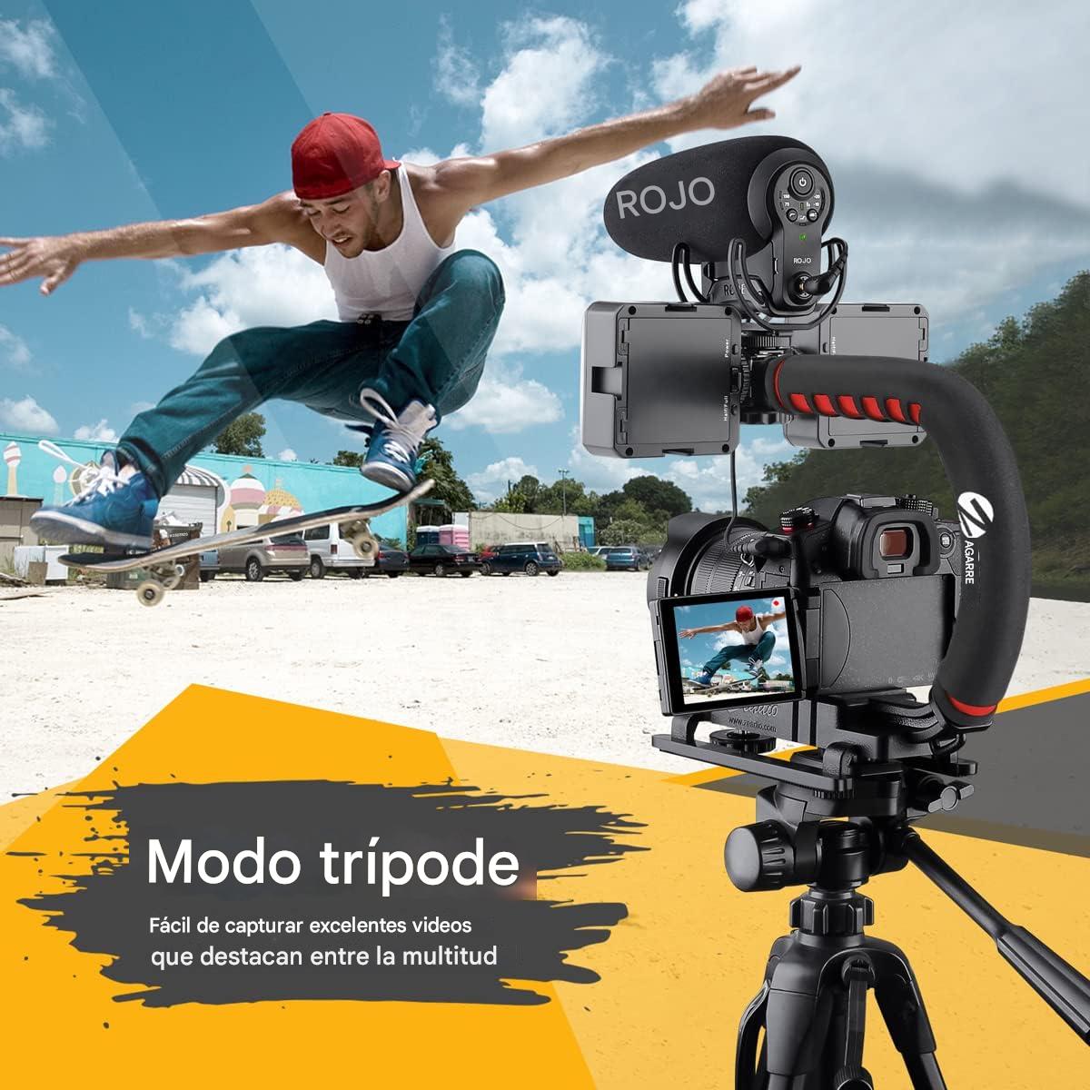 Estabilizador de Video con Empuñadura Estabilizadora Manual con Soporte de Zapata Fría para Todas las Cámaras y Videocámaras DSLR