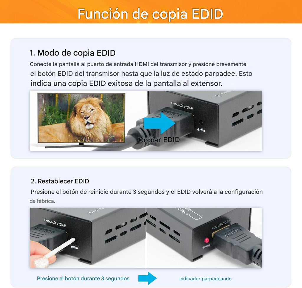 J-Tech Digital Extensor HDMI sobre cat5e/6 1080P a 200 pies
