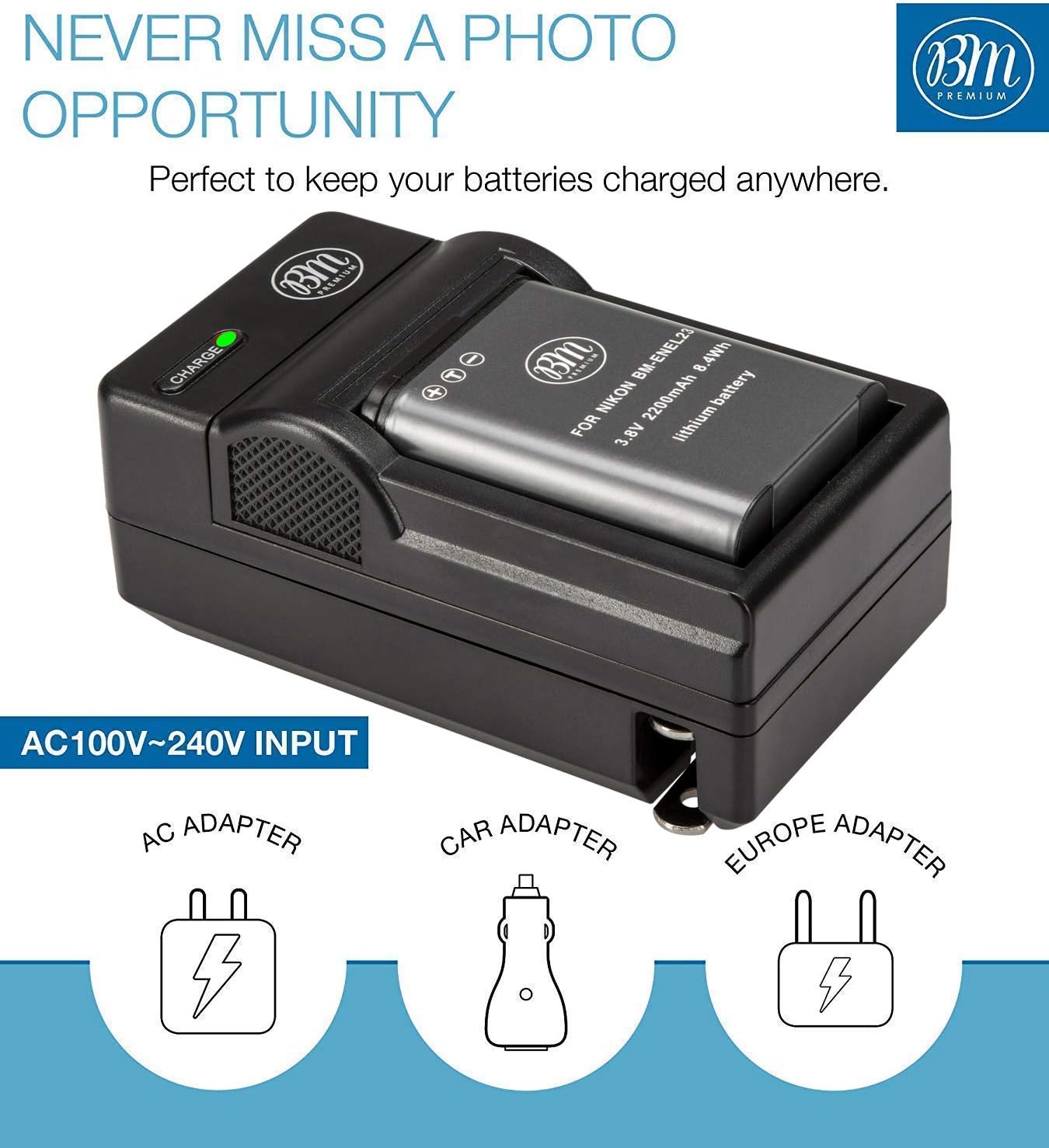 BM Premium Paquete de 2 baterías EN-EL23 y cargador de batería para cámara digital Nikon