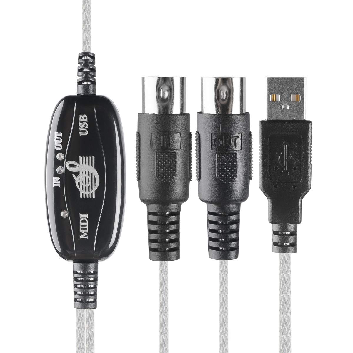 Cable Midi USB. Convertidor de cable USB a MIDI 2 en 1 PC a sintetizador Interfaz de teclado de estudio de música, cable adaptador de enchufe de cable