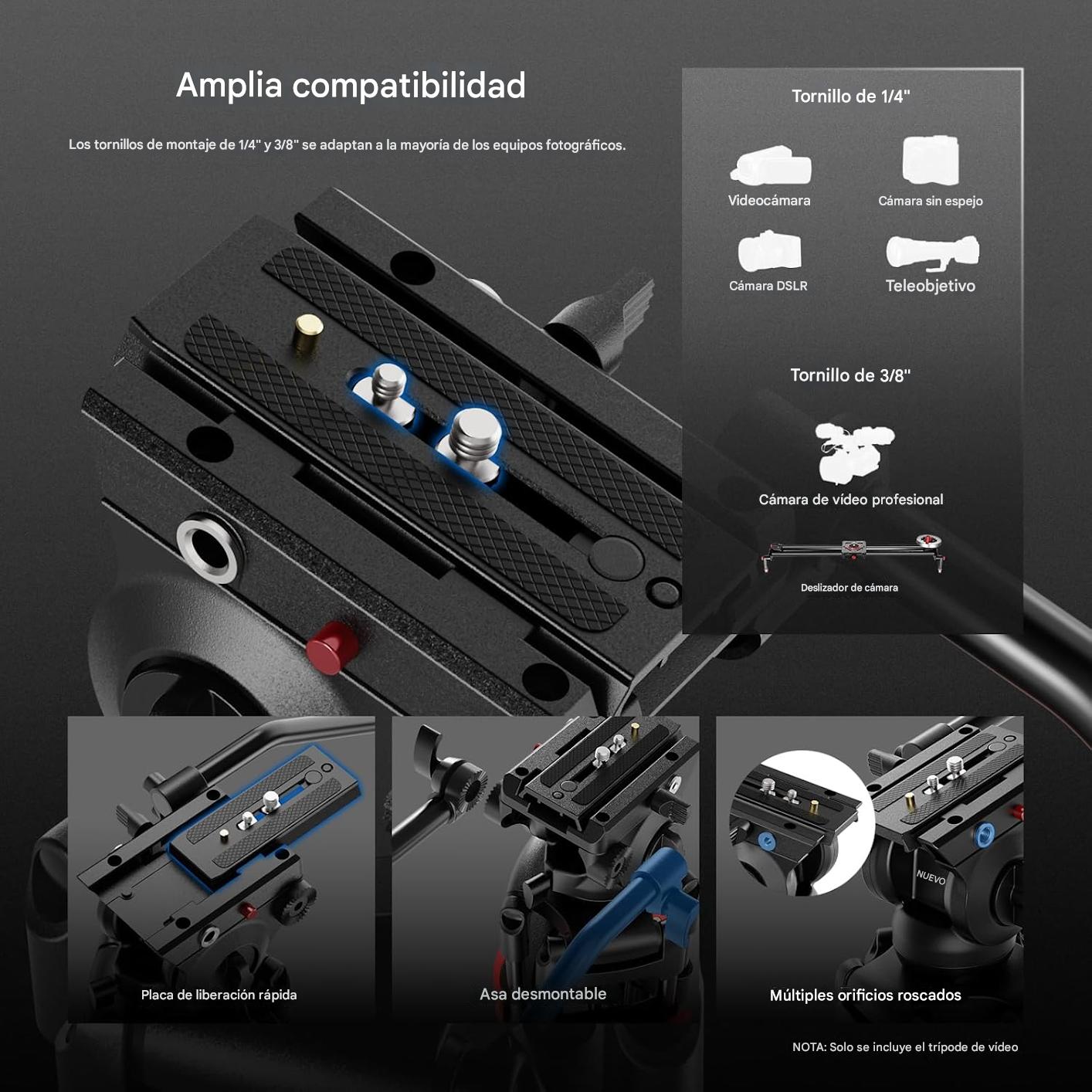 Tripode profesional de camara 74 pulgadas