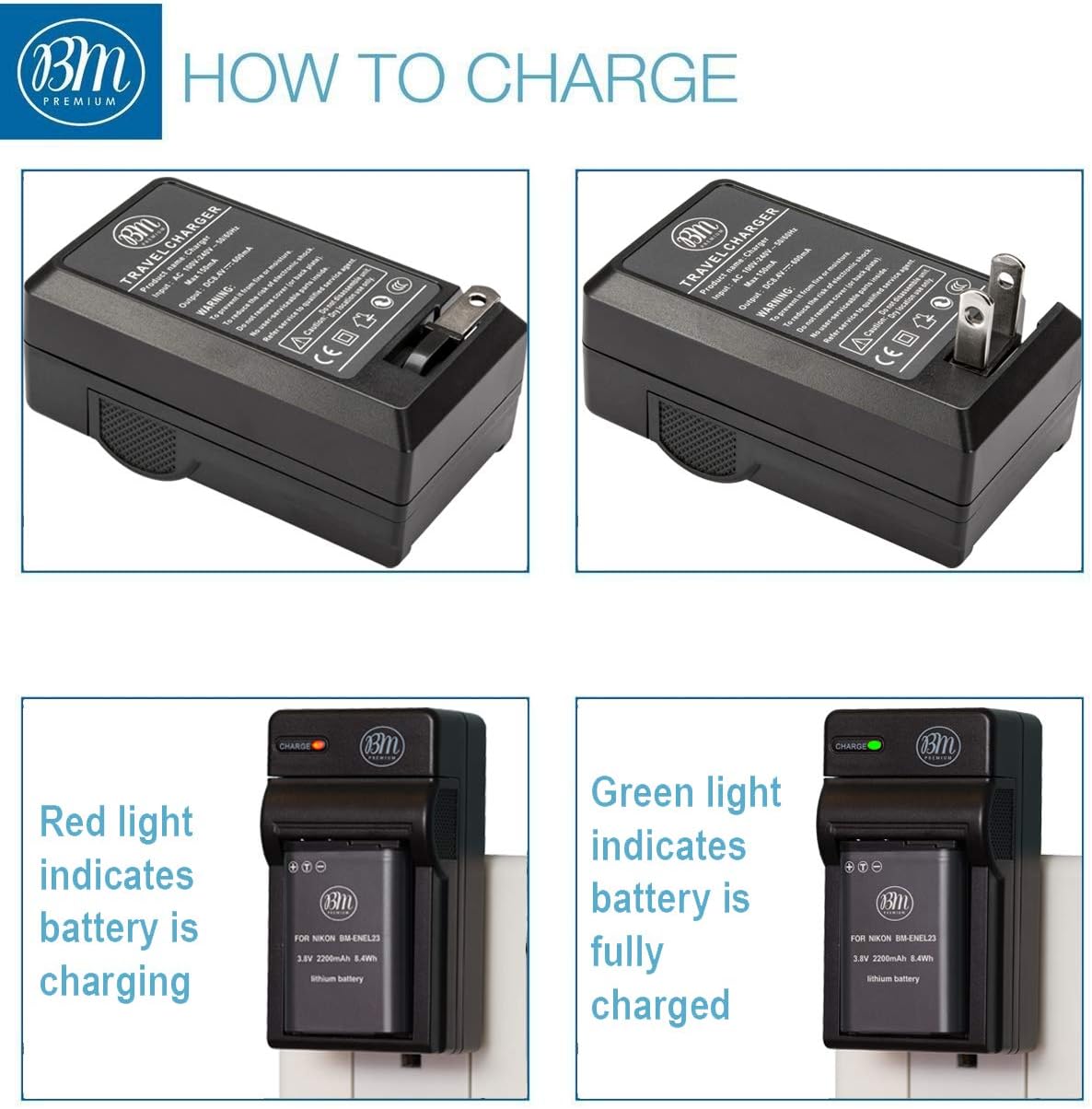 BM Premium Paquete de 2 baterías EN-EL23 y cargador de batería para cámara digital Nikon