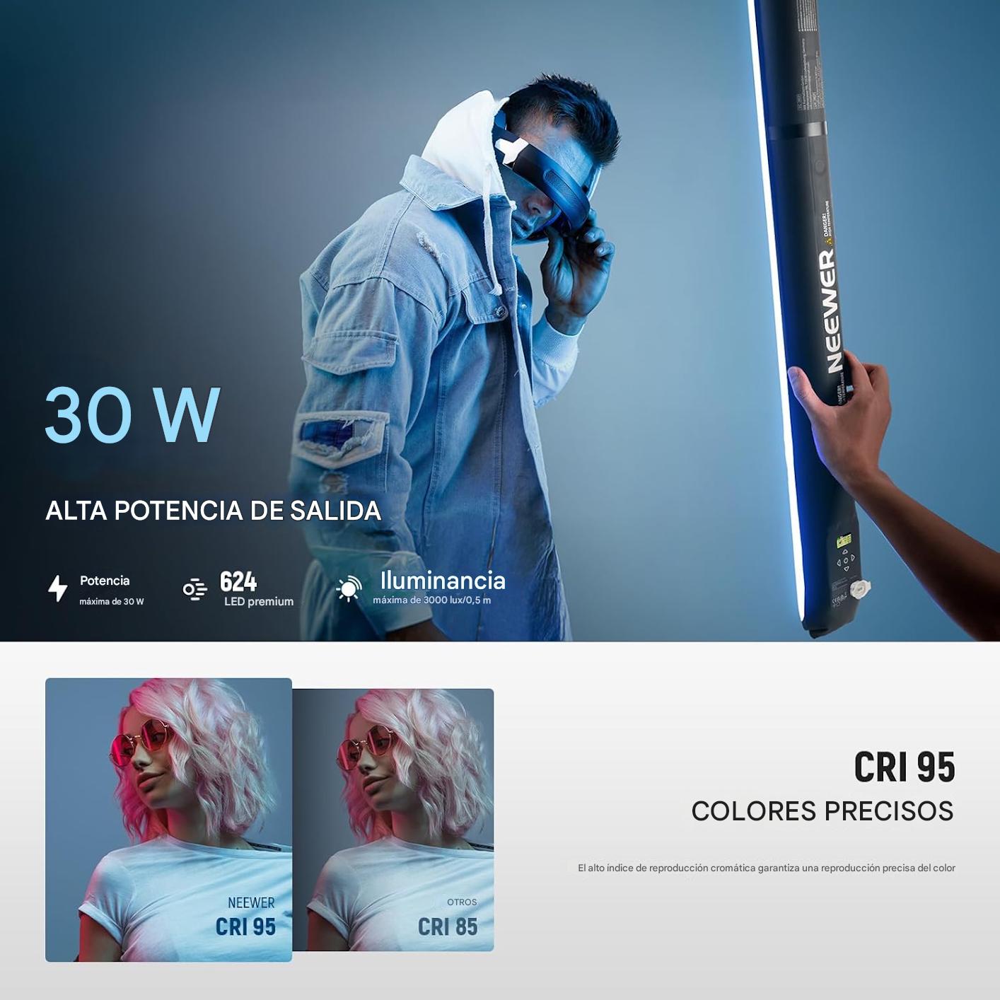 Barra de Luz RGB de Mano 35,5"/90cm, Iluminación TPU Inflable Portátil 5000mAh Tipo C 45W Entrada/30W Salida, 3000Lux 17 Efectos 2700-6500K CRI95 para Fotografía de Estudio