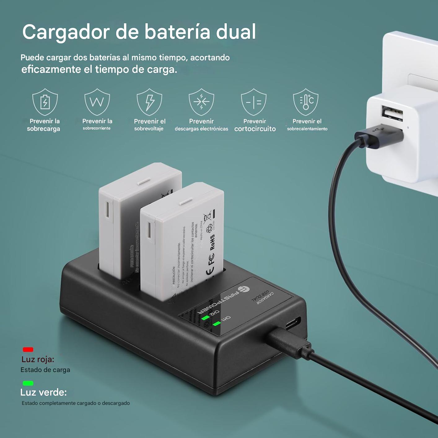 Baterías LP-E5 (paquete de 2, 1900 mAh) y cargador USB dual compatible con Canon EOS Rebel XS, Rebel T1i, Rebel XSi, 1000D, 500D, 450D, Kiss X3, Kiss X2, Kiss F