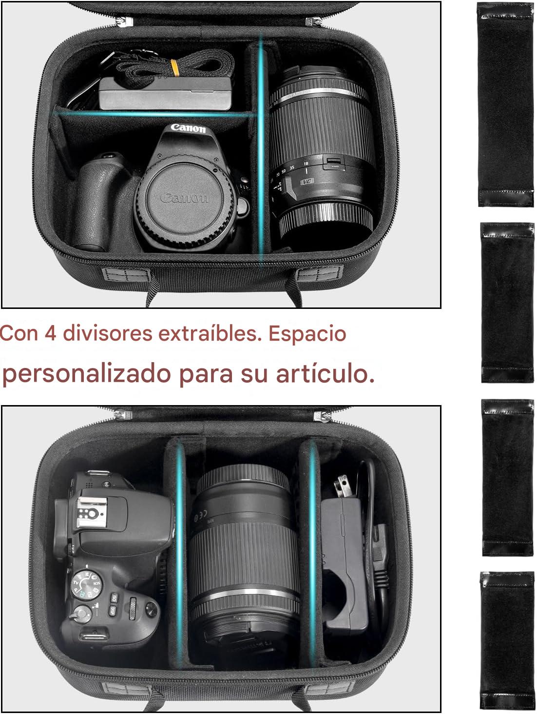 RAIACE Funda rígida de transporte compatible con Canon EOS Rebel T7 / R100 / R50, para Sony, para cámara Nikon, funda protectora con bolsillo de malla para cargador, cables, tarjetas y accesorios