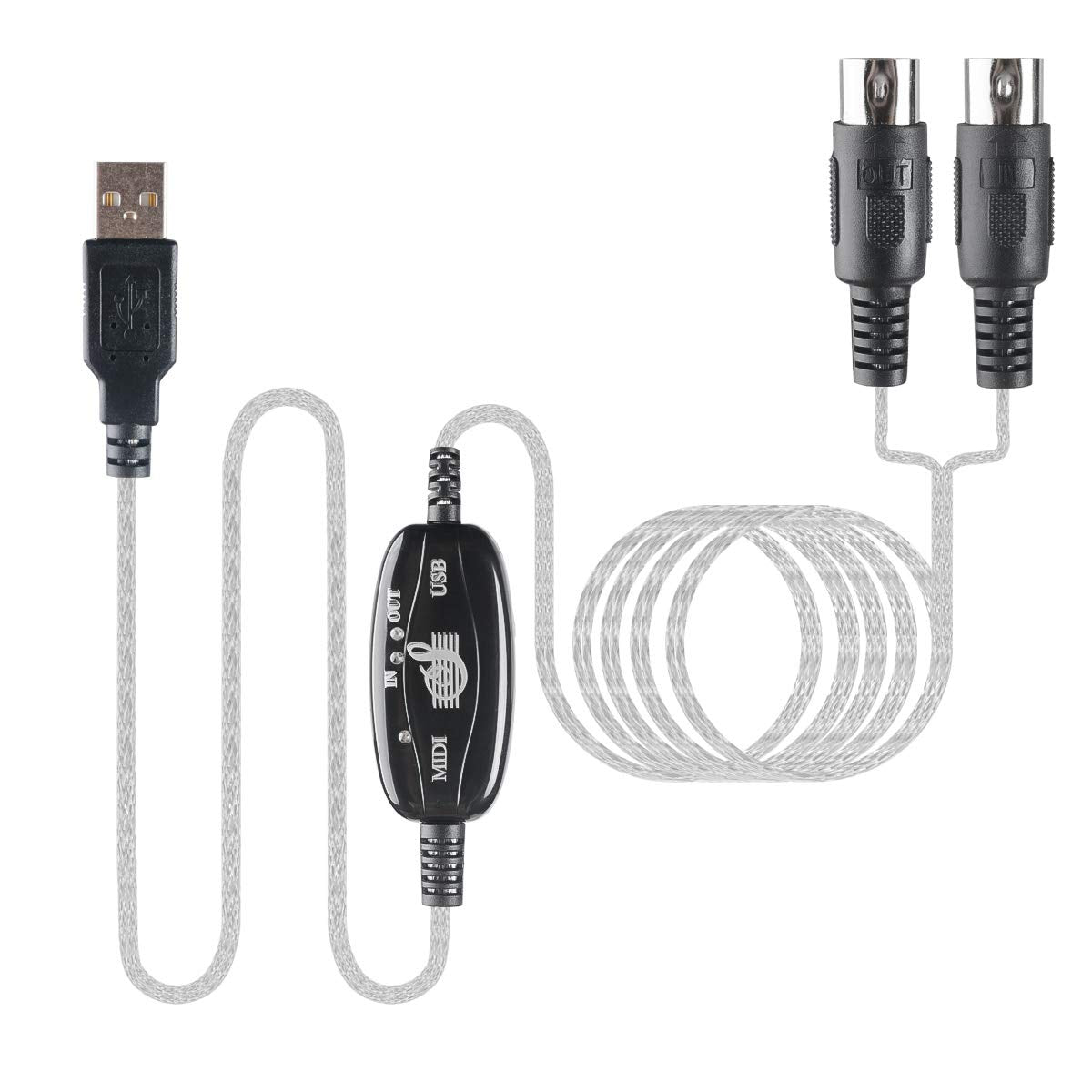 Cable Midi USB. Convertidor de cable USB a MIDI 2 en 1 PC a sintetizador Interfaz de teclado de estudio de música, cable adaptador de enchufe de cable