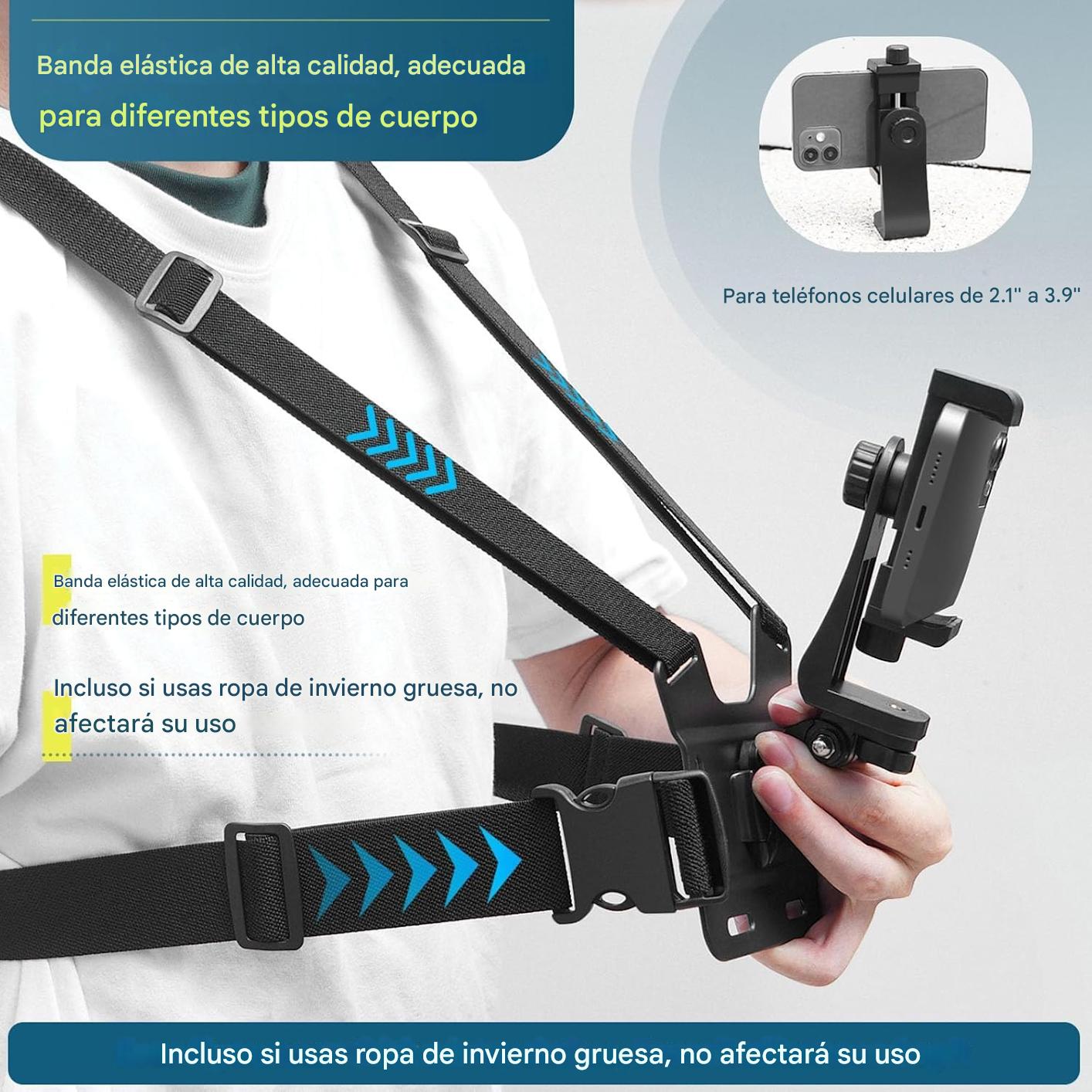 Correa de arnés de montaje en el pecho del teléfono móvil para grabación de video, bicicleta, kayak, pesca, monopatín, POV/VLOG para iPhone/Samsung para GoPro Hero 11 10 9 8/Insta360/DJI Action