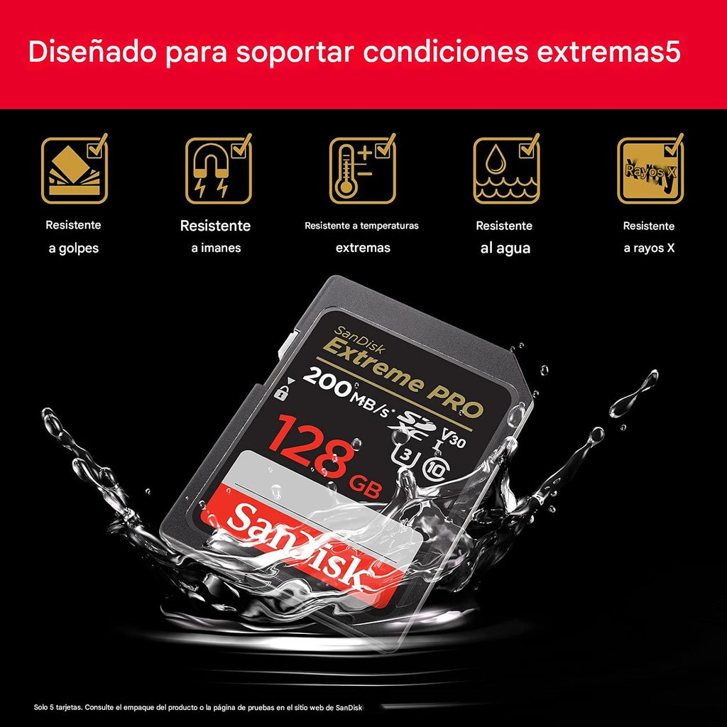 SanDisk Tarjeta de memoria Extreme PRO SDXC UHS-I de 128 GB - C10, U3, V30, 4K UHD, tarjeta SD - SDSDXXD-128G-GN4IN