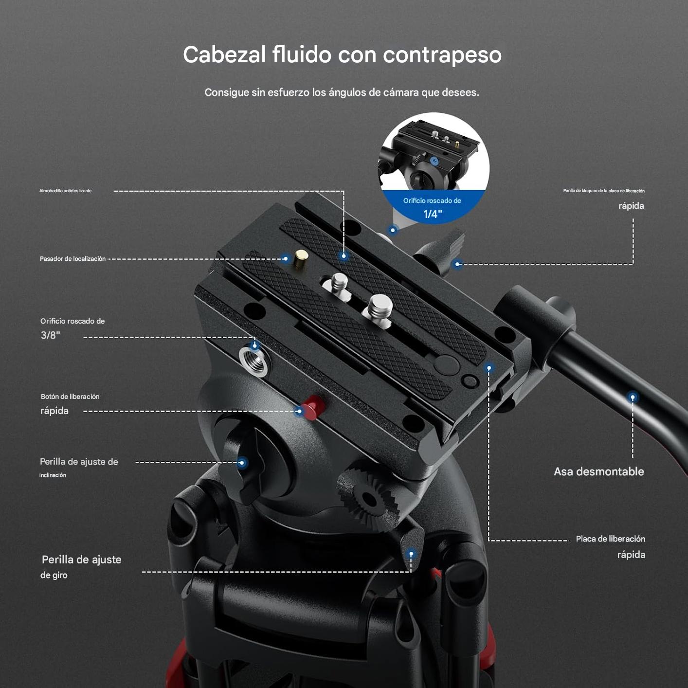 Tripode profesional de camara 74 pulgadas