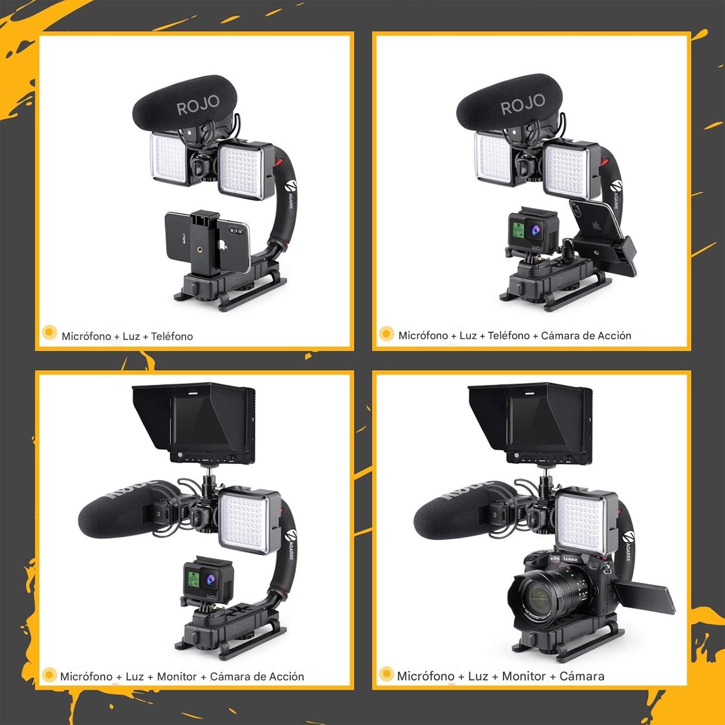 Estabilizador de Video con Empuñadura Estabilizadora Manual con Soporte de Zapata Fría para Todas las Cámaras y Videocámaras DSLR