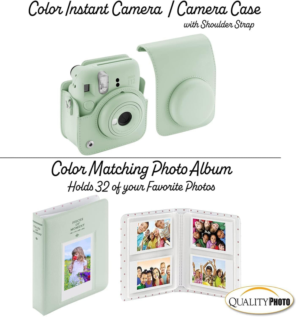 Fujifilm Cámara Instantánea Instax Mini 12 + 60 Impresiones Fotográficas + Paquete de Valor Fotográfico de Calidad, Estuche, Calcomanías Decorativas, Marcos, Álbum de Fotos, (Verde Menta)