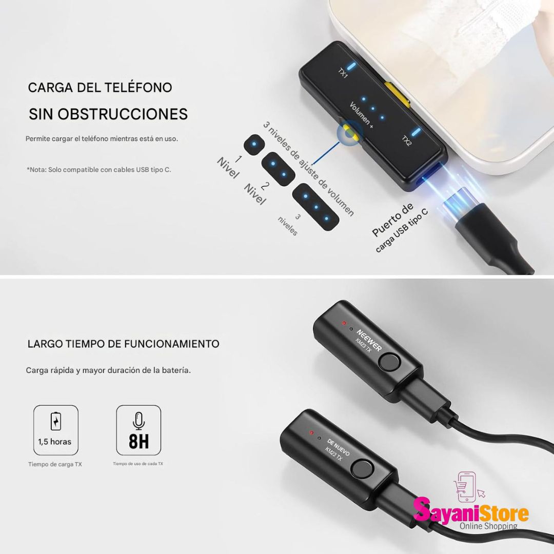 NEEWER Micrófono Lavalier Inalámbrico para iPhone Android Tablet PC Laptop Rango de 40m/131ft