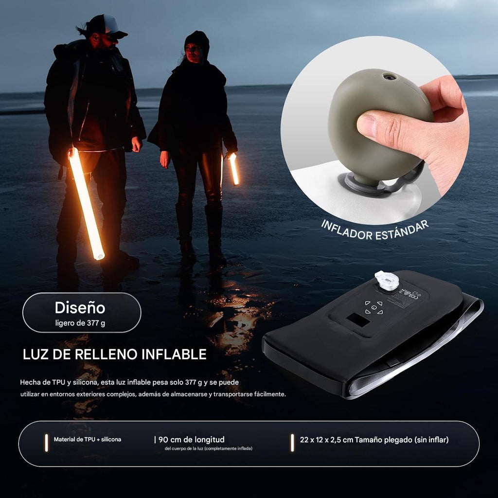 Barra de Luz RGB de Mano 35,5"/90cm, Iluminación TPU Inflable Portátil 5000mAh Tipo C 45W Entrada/30W Salida, 3000Lux 17 Efectos 2700-6500K CRI95 para Fotografía de Estudio