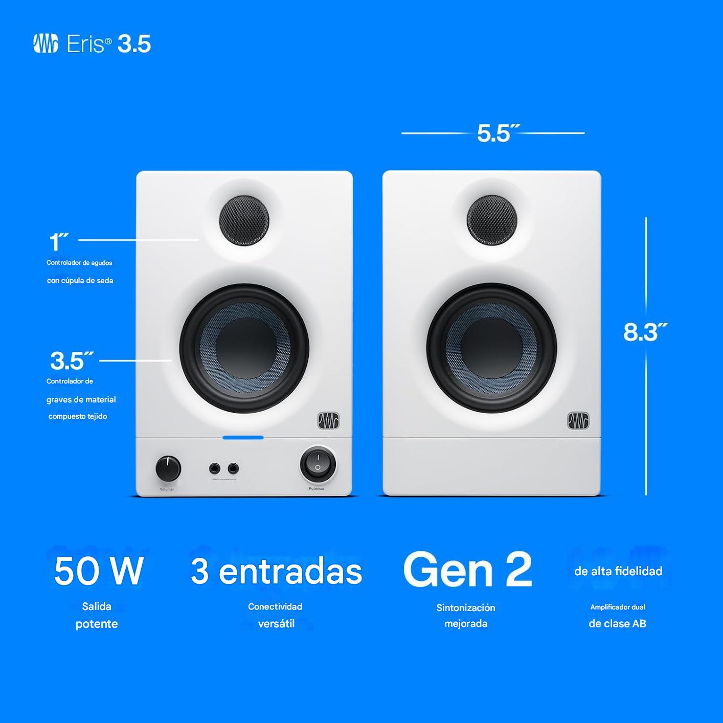 PreSonus Eris 3.5 Monitores de estudio (blanco), par.