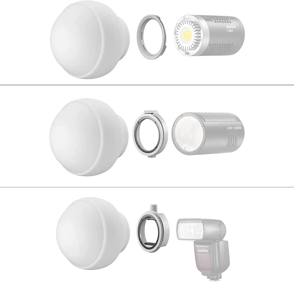 Godox ML-CD15 Diffusion Dome Flash Difusor Modificador, Difusor de luz suave plegable con 3 adaptadores para AD200 AD200Pro V1 TT685 V860III TT600 AD300Pro AD400PRO Speedlight, ML30 ML60 Video Lights