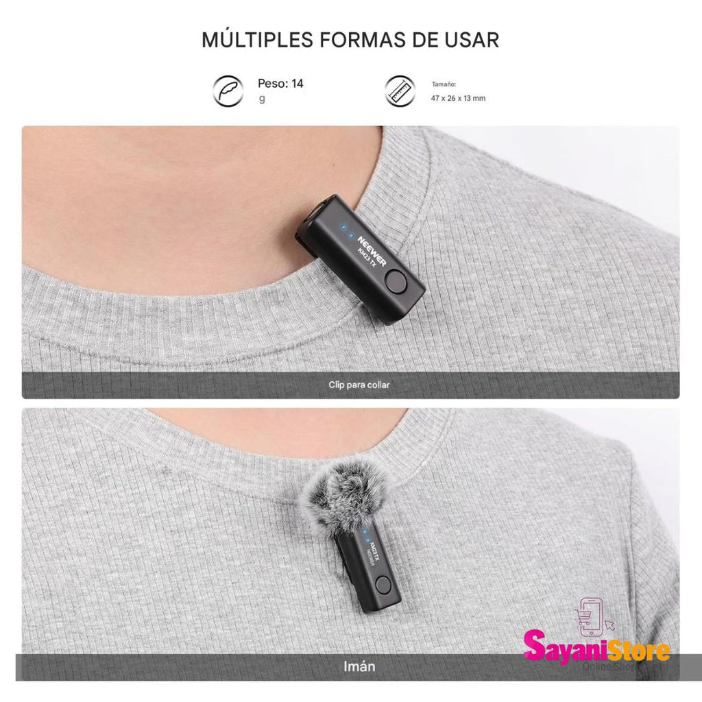 NEEWER Micrófono Lavalier Inalámbrico para iPhone Android Tablet PC Laptop Rango de 40m/131ft
