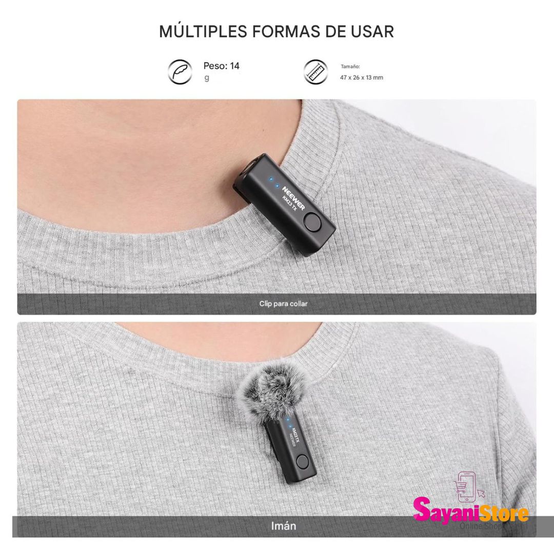 NEEWER Micrófono Lavalier Inalámbrico para iPhone Android Tablet PC Laptop Rango de 40m/131ft