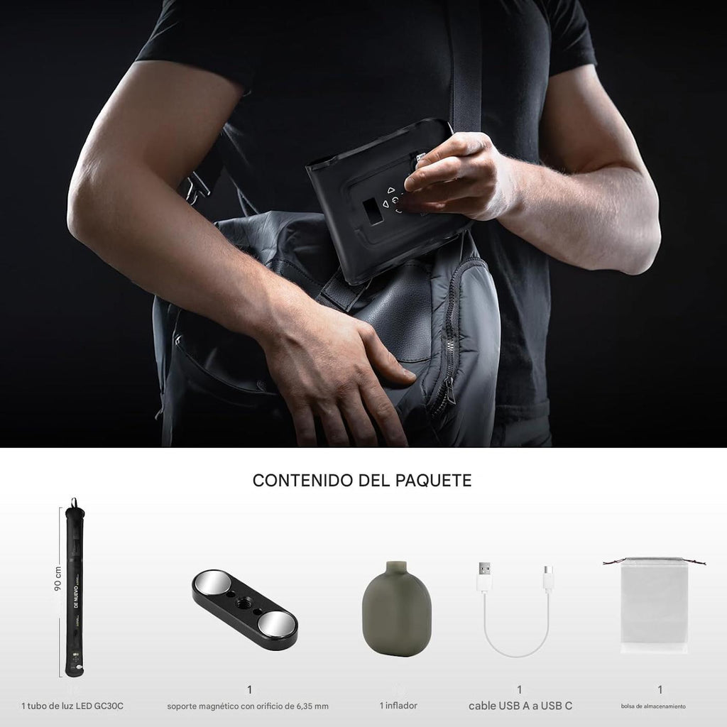 Barra de Luz RGB de Mano 35,5"/90cm, Iluminación TPU Inflable Portátil 5000mAh Tipo C 45W Entrada/30W Salida, 3000Lux 17 Efectos 2700-6500K CRI95 para Fotografía de Estudio