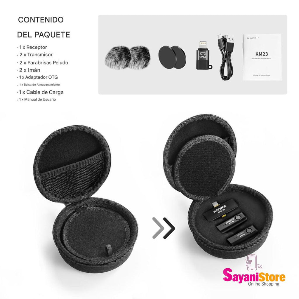 NEEWER Micrófono Lavalier Inalámbrico para iPhone Android Tablet PC Laptop Rango de 40m/131ft